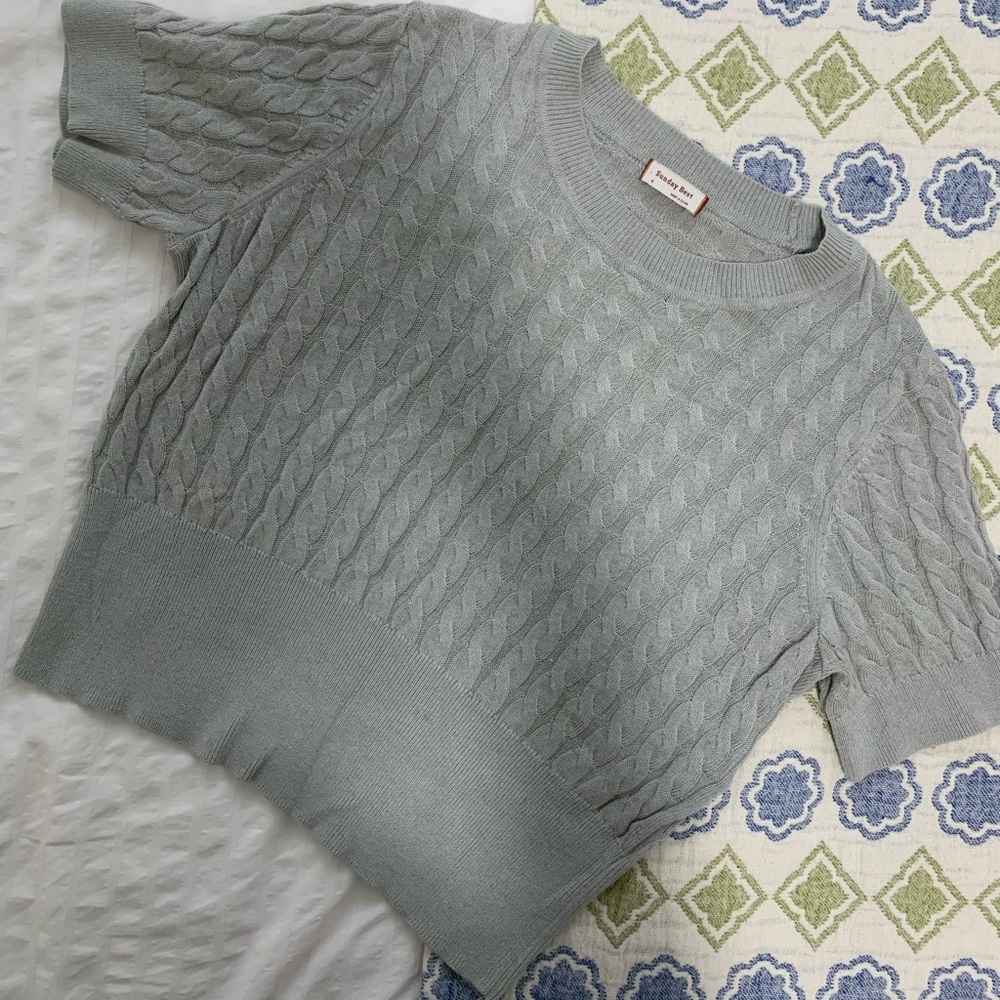 Sunday Best grey cropped short sleeve knit sweater